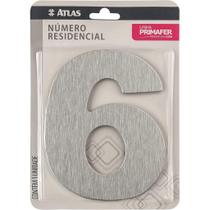 Número Residencial de Alumínio Escovado com Adesivo - 6 (seis) - Cor Prata - Linha Primafer - Atlas. Número Residencial de Alumínio Escovado com Adesivo - 6 (seis) - Cor Prata - Linha Primafer - Atlas.