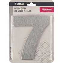 Número Residencial de Alumínio Escovado com Adesivo, 7 (sete), Cor Prata, Linha Primafer, Atlas. Número Residencial de Alumínio Escovado com Adesivo, 7 (sete), Cor Prata, Linha Primafer, Atlas.