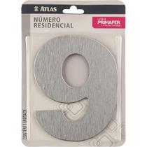 Número Residencial de Alumínio Escovado com Adesivo, 9 (nove), Cor Prata, Linha Primafer, Atlas. Número Residencial de Alumínio Escovado com Adesivo, 9 (nove), Cor Prata, Linha Primafer, Atlas.