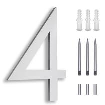 Números de casa BUTUNITA flutuantes de 20 cm em alumínio prateado número 4 Números de casa BUTUNITA flutuantes de 20 cm em alumínio prateado número 4