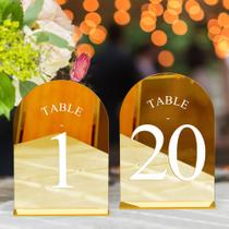 Números de mesa JOYIT Arch Acrylic Mirrored Gold 1-20 com suportes