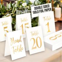 Números de mesa WOODAMORE Gold Wedding 1-20 com cartão de mesa principal Números de mesa WOODAMORE Gold Wedding 1-20 com cartão de mesa principal