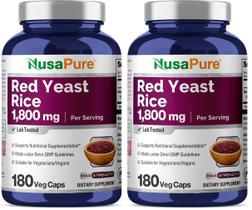 NusaPure Arroz de Levadura Roja 1800 mg, 180 Cápsulas Veganas, Paquete de 2