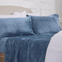 NY Loft Ultra Soft Micro Fleece Sheets Set com bolsos extra profundos Extra Soft Velvet Fleece Sheet Set Super Pelúcia Polar Velo Veludo de pelúcia aconchegante Warmth Coleção Tribeca (Full, Lake Blue)