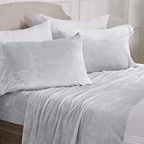 NY Loft Ultra Soft Micro Fleece Sheets Set com bolsos extra profundos Extra Soft Velvet Fleece Sheet Set Super Pelúcia Polar Velo Veludo de pelúcia aconchegante Warmth Coleção Tribeca (Queen, Light Grey)