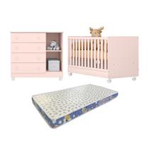 O Conjunto Perfeito para Seu Bebê Berço Americano Cômoda Colchão Ortobom Rosa Acetinado Qmovi