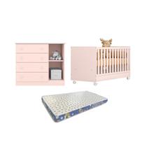 O Conjunto Perfeito para Seu Bebê Berço Americano Cômoda Colchão Ortobom Rosa Acetinado Qmovi