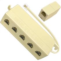 O divisor de tomada de telefone permite RJ11 6P4C de 5 vias, 1 macho para 5 fêmeas