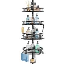 O poste de tensão Corner Shower Caddy consome aço inoxidável preto O poste de tensão Corner Shower Caddy consome aço inoxidável preto