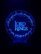 O Senhor Dos Anéis, Luminária Led 3d, 16 Cores+controle, The Lord of the Rings, Filme, Decoração