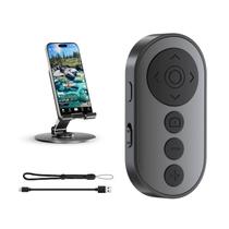 Obturador remoto de câmera Bluetooth com zoom e interruptor de câmera para fotos e vlogs, clicker remoto de celular para smartphones iOS e Android, rolagem de vídeo sem fio com suporte de telefone de metal para Tiktok