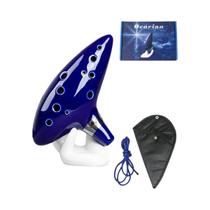 Ocarina Cerâmica Azul De 12 Tons Alto C Com Livro De Canções E Bolsa De Transporte Com Cordão Para
