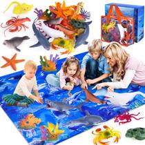 Ocean Animals Toys GINMIC Kids com tapete de brincar grande, pacote com 18 Ocean Animals Toys GINMIC Kids com tapete de brincar grande, pacote com 18