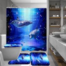 Ocean Dolphin Design 4 em 1 impermeável tecido banheiro 3D S