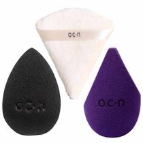 Océane Kit - Esponja Powder Puff + Esponja Sister Blend Roxo + Esponja Flat Drop Preto