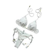 Oco Conjunto De Biquíni Com Cordão Trançado Para Mulheres, Triângulo Sólido, Moda Praia Brasileira
