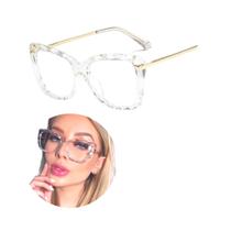 Óculos Armação Feminina Transparente Para Grau Diamante Cristal Gatinha D2 - SM