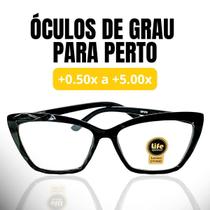 Óculos Armação Grau +0.50 Ate +5.00 Feminino Hipermetropia Gatinho Ondulado Preto Vista Cansada Leit