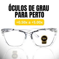 Óculos Armação Grau +0.50 Ate +5.00 Feminino Hipermetropia Gatinho Ondulado Transparente Leitura