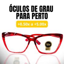 Óculos Armação Grau +0.50 Ate +5.00 Feminino Hipermetropia Gatinho Ondulado Vermelho Transparente