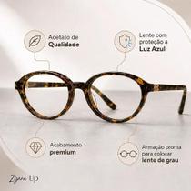 Óculos Armação Grau Oval Tartaruga Retrô Vintage Acetato Miu Óculos Armação Grau Oval Tartaruga Retrô Vintage Acetato Miu