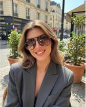 Óculos Aviador Lente Marrom Clara Degrade Onça Blogueira modelo piloto retro