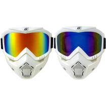 Óculos Birdz Eyewear Skylark White TPU para motocicleta e óculos removíveis, 2 pares com lentes espelhadas ReflecTech vermelhas e azuis Óculos Birdz Eyewear Skylark White TPU para motocicleta e óculos removíveis, 2 pares com lentes espelhadas ReflecTech vermelhas e azuis