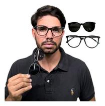 Oculos Clip On Masculino 2x1 Armação De Grau E Lente De Sol