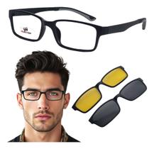 Óculos Clip-on Pequeno Tr90 Retangular Preto Masculino