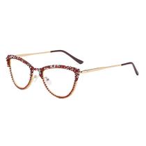 Óculos com strass, olho de gato, moldura de festa vermelha e dourada