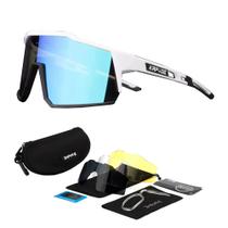 Óculos de Ciclismo Branco Azul Com 4 Lentes + Case Original - Kapvoe