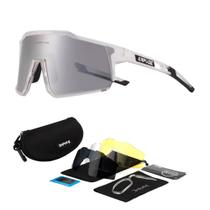 Óculos de Ciclismo Branco Cinza Com 4 Lentes + Case Original - Kapvoe