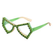 Óculos de festa com strass de tamanho grande com moldura verde borboleta