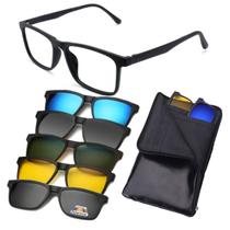 Óculos de Grau Armação Clip On 6x1 de Sol Quadrado Masculino Polarizado Uv Troca Lentes Encaixe Imã