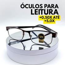 Óculos de Leitura Metálico Retangular Cinza com Lente de Grau +0.50 até +5.00 Óculos Pronto para Vis