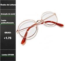 Óculos De Leitura Perto Redondo Armação Resistente Com Grau +1.75