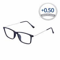 Óculos de Leitura Retangular em Metal Lentes com Grau Descanso e Presbiopia LukeSports Cor:Preto050