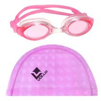 Óculos de Natação Essential Rosa Vollo + Touca de Natação Poliuretano