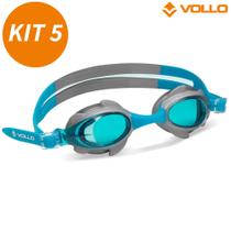 Óculos de Natação Infantil Shark Fin Vollo Azul e Prata - 5 Unidades.