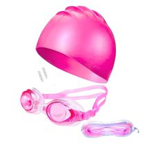 Óculos De Natação Rosa + Touca Silicone Hidro Jovem Adulto