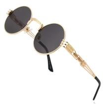 Óculos de Sol AIEYEZO Steampunk Redondos - Estilo Lennon Hippie Dourado/Cinza