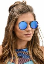 Óculos De Sol Areia Branca Feminino Round Azul