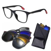 Oculos de Sol Armação com Clip On Troca Lente Preto Polarizado Uv