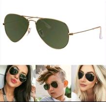 Óculos De Sol Aviador 3025 3026 Clássico Unissex Modelo Piloto Dourado Verde G15 UV400 Óculos De Sol Aviador 3025 3026 Clássico Unissex Modelo Piloto Dourado Verde G15 UV400