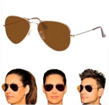 Óculos De Sol Aviador 3025 3026 Feminino Masculino Dourado Marrom B15 Proteção UV400 Oferta