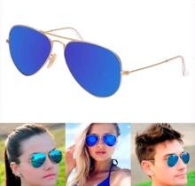 Óculos De Sol Aviador 3025 3026 Unissex Dourado Azul Espelhado Moderno UV400