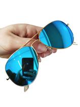 Óculos De Sol Aviador Azul Espelhado Masculino Feminino Lentes De Cristal UV400 Barato