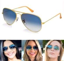 Óculos De Sol Aviador Clássico Feminino Masculino Dourado Azul Degrade Casual Proteção UV400 - Império dos Óculos