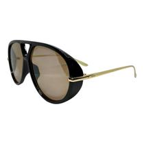 Óculos de Sol Aviador Grande Acetato Tendência Haste Metal Toscana Cores:Preto lente Ambar Óculos de Sol Aviador Grande Acetato Tendência Haste Metal Toscana Cores:Preto lente Ambar