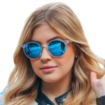 Óculos de Sol Azul Espelhado Redondo Premium Funk uv400 Masculino Feminino Unissex - Cacife Brand